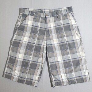 Dickies flat front lightweight shorts men's size 32 grey white chequered